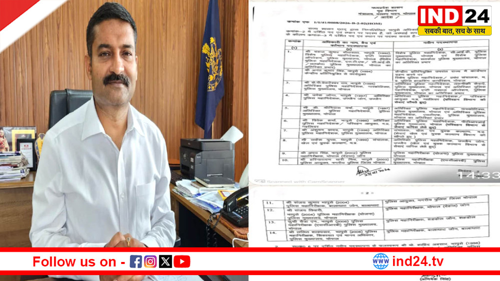 मध्यप्रदेश में सीनियर आईपीएस अधिकारियों का फेरबदल: संजय कुमार बने भोपाल के पुलिस कमिश्नर, उमेश जोगा नए परिवहन आयुक्त