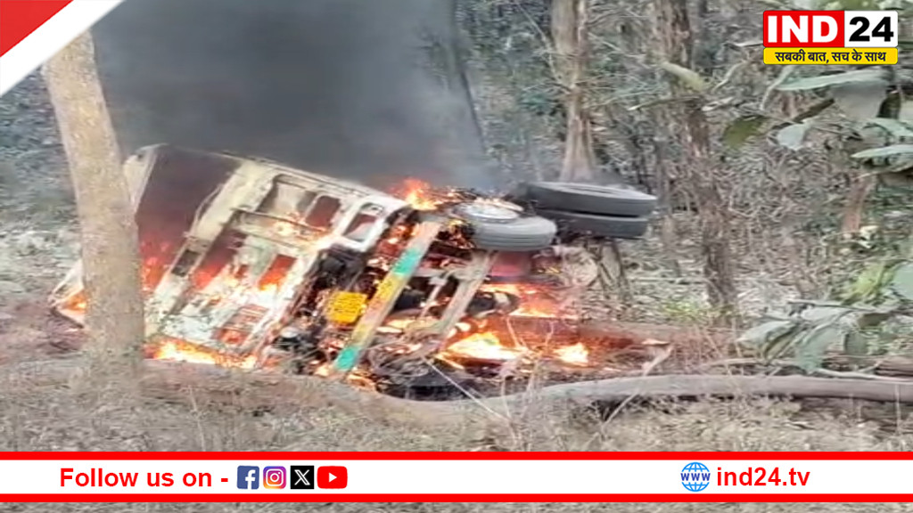 NH-39 पन्ना-छतरपुर मार्ग पर भीषण हादसा: हरसा गेट घाटी में गिरा ट्रक, आग का गोला बना
