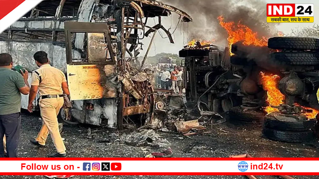 आंध्र प्रदेश में भीषण हादसा: बस-डंपर टक्कर के बाद लगी आग, 14 यात्रियों की दर्दनाक मौत