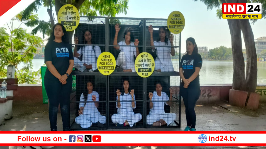 रायपुर के मरीन ड्राइव में PETA इंडिया का अनोखा प्रदर्शन, एग इंडस्ट्री में मुर्गियों के शोषण के खिलाफ चलाया जागरूकता अभियान