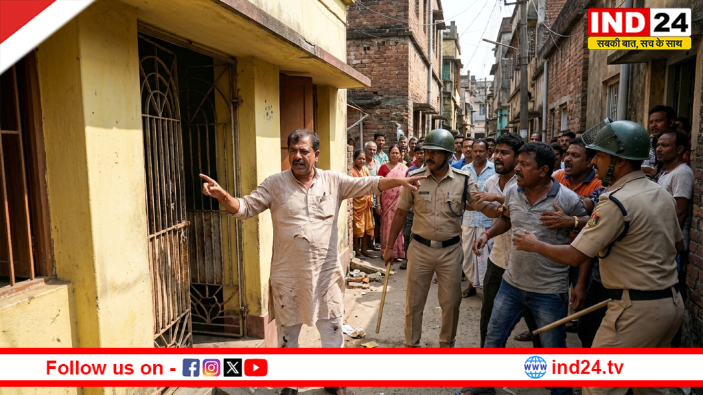 नवद्वीप में भारी तनाव: बीजेपी उम्मीदवार के घर पर हमला, टीएमसी समर्थकों पर गेट तोड़ने और गाली-गलौज का आरोप