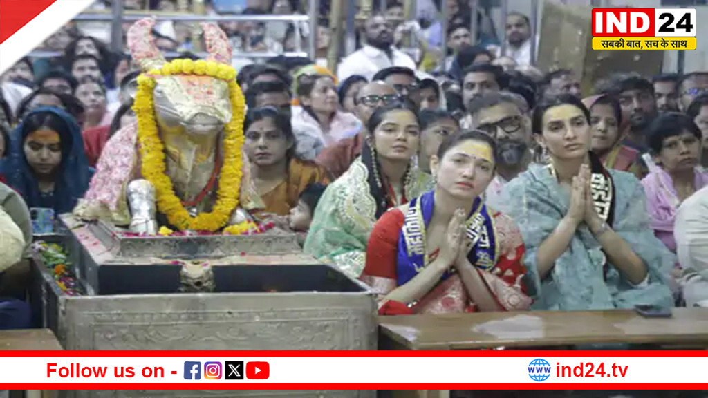 फिल्म एक्ट्रेस तमन्ना भाटिया महाकाल मंदिर पहुंचीं, त्रिपुण्ड लगाकर भस्म आरती में शामिल हुईं