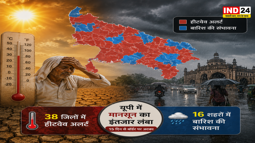 UP Weather Update: यूपी में मानसून का इंतजार लंबा, 15 दिन से बॉर्डर पर अटका; 16 शहरों में बारिश और 38 जिलों में हीटवेव अलर्ट