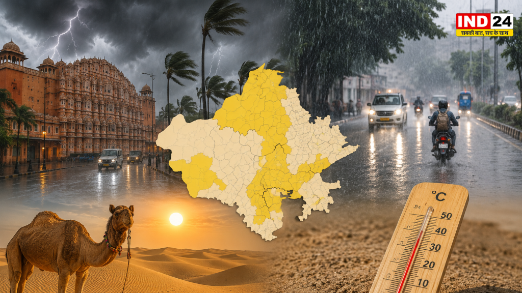 Rajasthan Weather Alert: राजस्थान के 26 जिलों में आज आंधी-बारिश का अलर्ट, कई इलाकों में 3 इंच तक बारिश; जैसलमेर-बाड़मेर में 43°C ने बढ़ाई तपिश