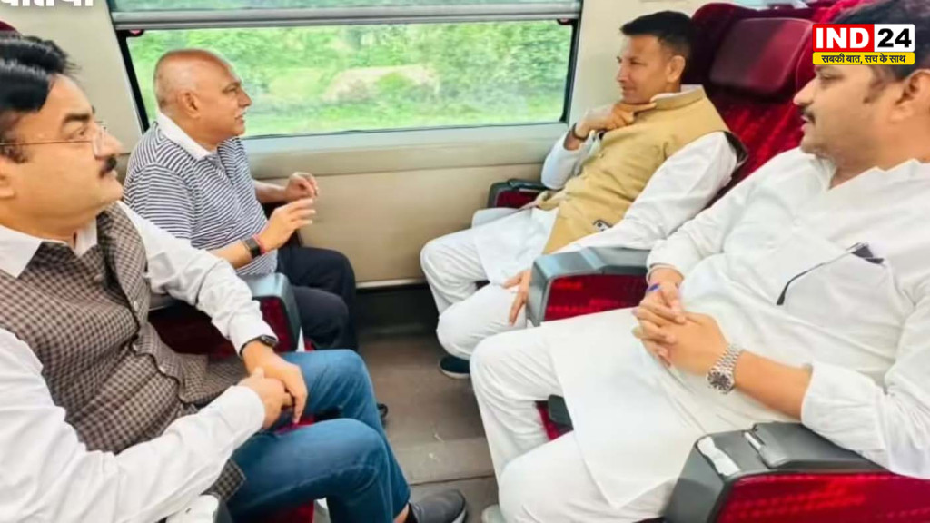 दतिया उपचुनाव के बीच वंदे भारत में दिखी सियासी सौहार्द की तस्वीर, आमने-सामने बैठे हेमंत खंडेलवाल और जीतू पटवारी