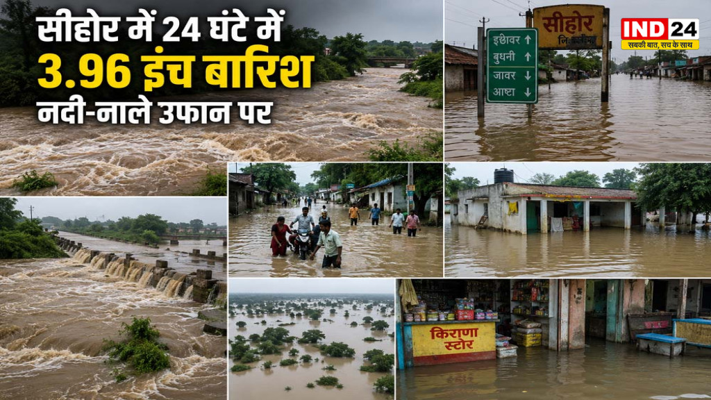 सीहोर में रातभर की बारिश से बाढ़ जैसे हालात, श्यामपुर में 8.27 इंच पानी