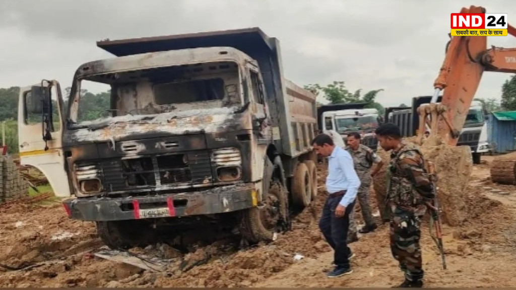 लोहरदगा में सड़क निर्माण साइट पर अपराधियों का तांडव, 3 राउंड फायरिंग के बाद वाहनों में लगाई आग; गार्ड घायल