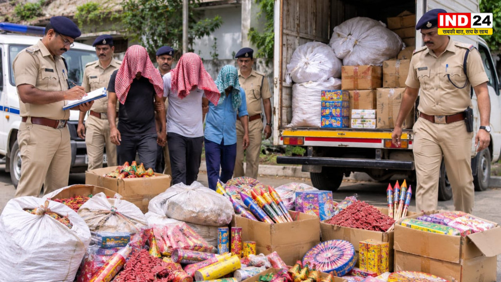 चंपाहाटी में अवैध पटाखों पर पुलिस का बड़ा एक्शन: 400 किलो प्रतिबंधित पटाखे जब्त, 3 गिरफ्तार