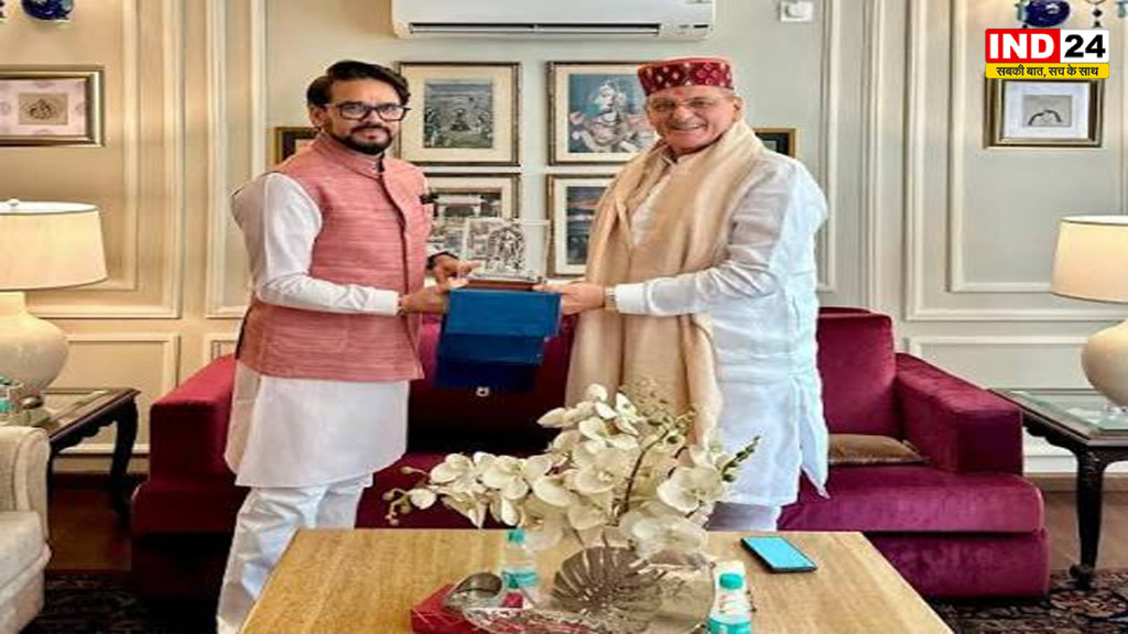 पूर्व केंद्रीय मंत्री अनुराग सिंह ठाकुर ने हिमाचल के राज्यपाल कविंद्र गुप्ता से की शिष्टाचार भेंट, पारंपरिक अंदाज में किया अभिनंदन