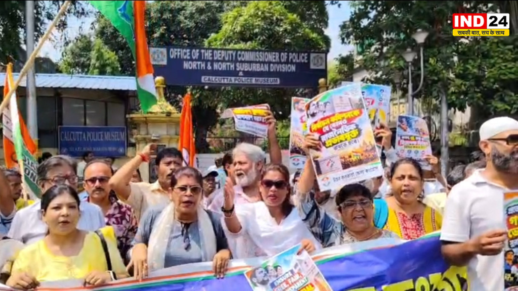 ज्ञानेश कुमार के इस्तीफे की मांग को लेकर उत्तर कोलकाता में कांग्रेस का प्रदर्शन
