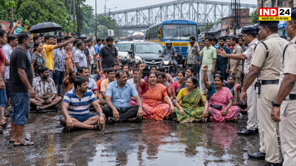 सालकिया में बनारस रोड पर लोगों का चक्का जाम, जल निकासी को लेकर बढ़ा तनाव
