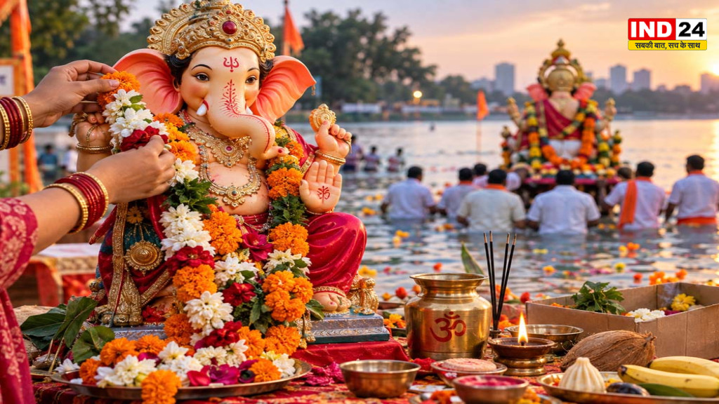 गणपति विसर्जन से पहले हटाएं ये चीजें, जानें पूजा सामग्री का क्या करें