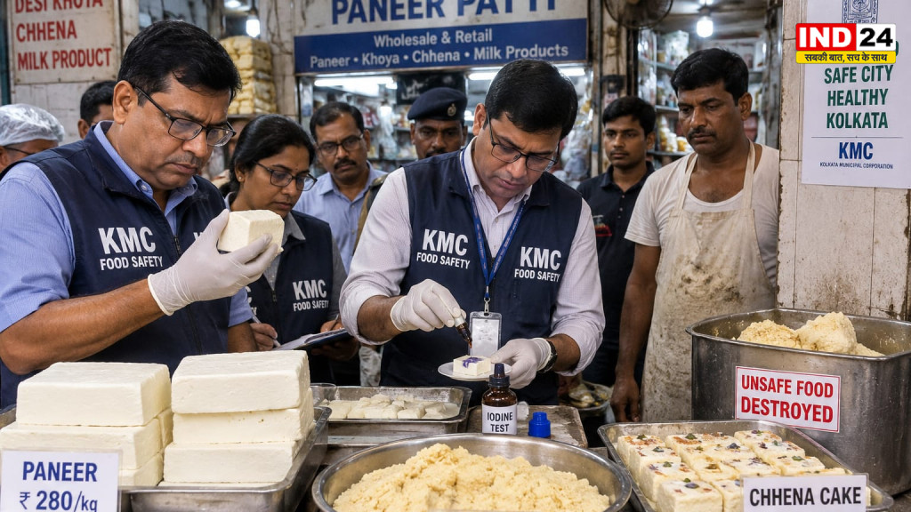 KMC Food Safety Raid: बहूबाजार की ‘पनीर पट्टी’ में नगर निगम का छापा, बासी खोया-खीर और छेना केक नष्ट