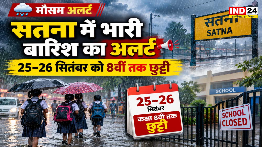 सतना में भारी बारिश का अलर्ट, 25–26 सितंबर को 8वीं तक छुट्टी