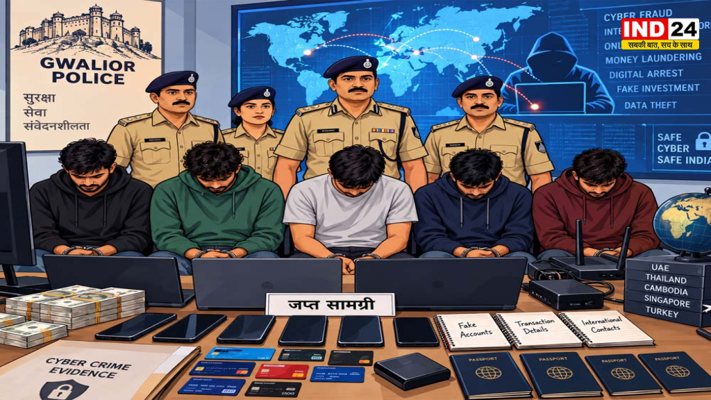 ग्वालियर में साइबर फ्रॉड के इंटरनेशनल नेटवर्क का भंडाफोड़, 5 आरोपी गिरफ्तार