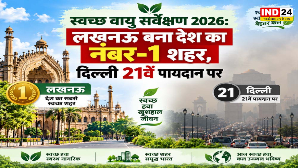 स्वच्छ वायु सर्वेक्षण 2026: लखनऊ बना देश का नंबर-1 शहर, दिल्ली 21वें पायदान पर