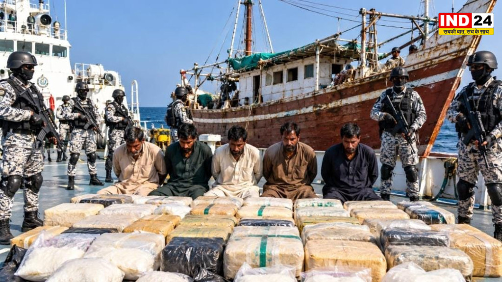 अरब सागर में बड़ा ड्रग्स ऑपरेशन: ईरानी नाव से 526 किलो हेरोइन-मेथामफेटामाइन बरामद, 5 पाकिस्तानी नागरिक गिरफ्तार
