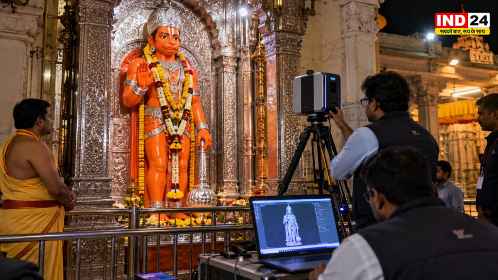 उज्जैन के खड़े हनुमान मंदिर में आधी रात को हुई मूर्ति की स्कैनिंग, डेढ़ महीने बाद पहुंची तकनीकी टीम