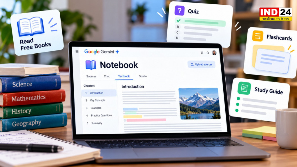 Google Gemini Notebook Textbook Feature: अब AI से पढ़ें फ्री किताबें, बनाएं क्विज, फ्लैशकार्ड और स्टडी गाइड