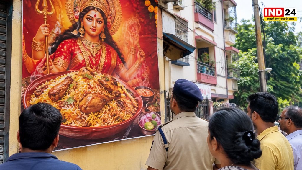 दुर्गा मां की तस्वीर के साथ चिकन बिरयानी का विज्ञापन, हुगली में विवाद; भाजपा विधायक ने की पोस्टर हटाने की मांग