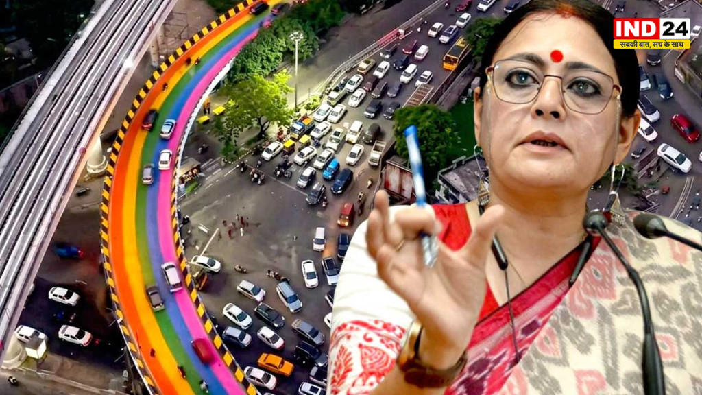 कोलकाता के चिंगड़ीघाटा फ्लाईओवर पर 'इंद्रधनुषी' रंग बनी आफत, फिसलकर गिरे बाइक सवार, वीडियो वायरल होने के बाद बैकफुट पर प्रशासन, रंग मिटाने का काम शुरू