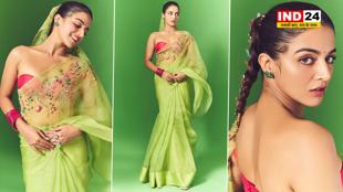 हरे रंग की साड़ी में वामिका गब्बी ने बिखेरा देसी जलवा
