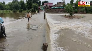  दमोह : सुनार नदी का पानी खतरे के निशान से ऊपर, फिर भी वाहन चालक पार कर रहे हैं पुल