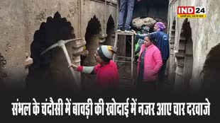 संभल में बावड़ी में अब नजर आए चार दरवाजे, बावड़ी का सिरा और कुएं की तलाश जारी
