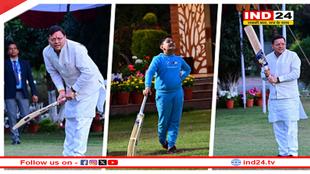 सीएम धामी ने बेटे संग खेला क्रिकेट, टीम स्पिरिट और फिटनेस का दिया संदेश