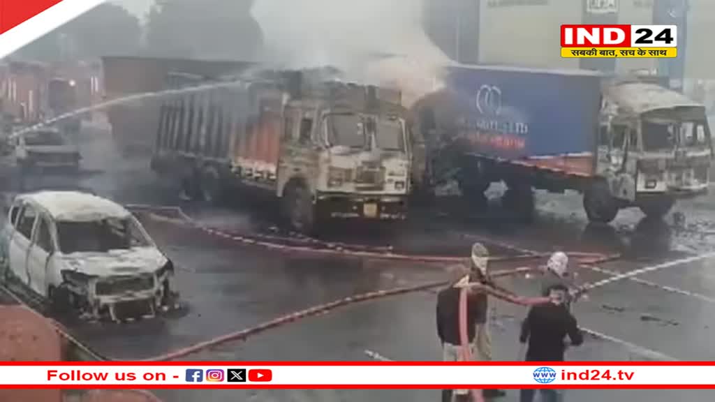 जयपुर : LPG और CNG ट्रक में भीषण टक्कर, 5 लोग जिंदा जले, कई गाड़ियों में भी लगी आग 