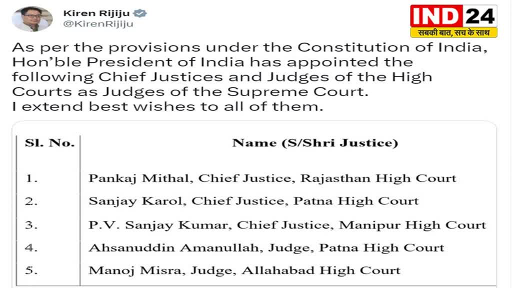 Supreme Court Judges: केन्द्र सरकार ने न्यायाधीशों की नियुक्ति प्रक्रिया को दी मंजूरी, जानिए कौन है पांच जज जो कल लेंगे शपथ