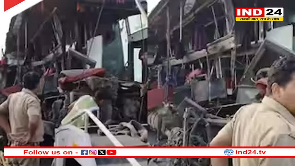 उन्नाव में बड़ा सड़क हादसा, डबल डेकर बस ने दूध कंटेनर में मारी टक्कर, 18 की मौत