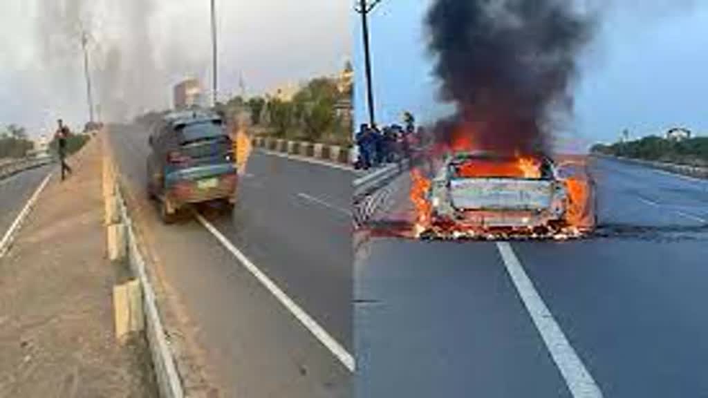 CG NEWS :  इलेक्ट्रिक कार में लगी आग, घटना का वीडियो सोशल मीडिया पर हुआ वायरल.....