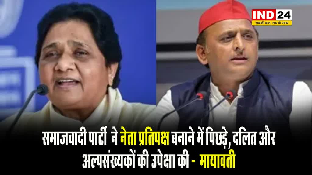 बसपा सुप्रीमो मायावती का अखिलेश यादव पर हमला, बोलीं - सपा ने नेता प्रतिपक्ष बनाने में पिछड़े, दलित और अल्पसंख्यकों की उपेक्षा की 