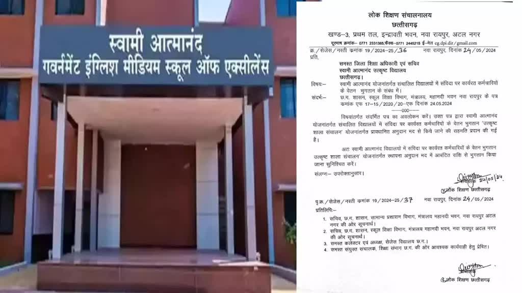 CG NEWS : छत्तीसगढ़ में स्वामी आत्‍मानंद स्‍कूल के संविदा कर्मचारियों को लेकर DPI ने जारी किया यह महत्वपूर्ण आदेश