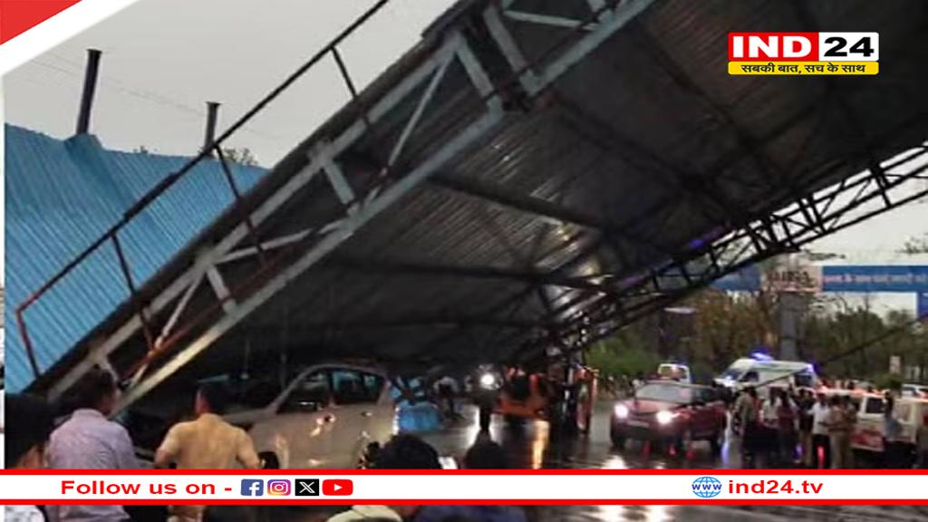 तेज आंधी-तूफान से गिरे पेड़-शेड,रायपुर में शेड गिरने से गाड़ियां दबी