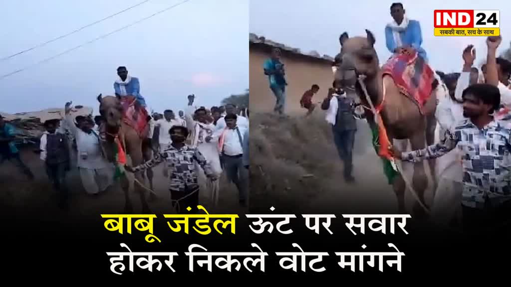 MP Election 2023: विधायक बाबू जंडेल ऊंट पर सवार होकर निकले वोट मांगने