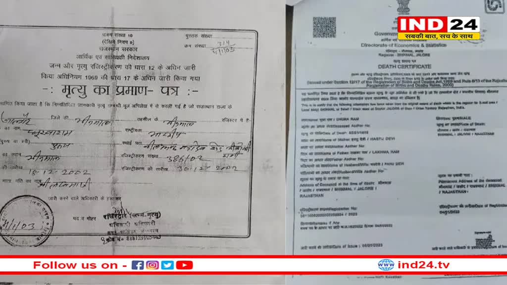 एक ही व्यक्ति के बने दो मृत्यु प्रमाण पत्र, खुलासा हुआ तो उड़े होश
